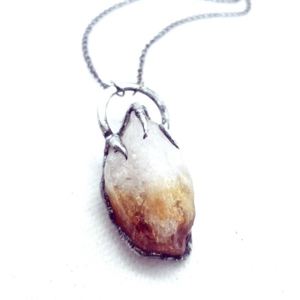 Raw citrine crystal necklace handmade gothic fantasy jewelry fairy core egirl